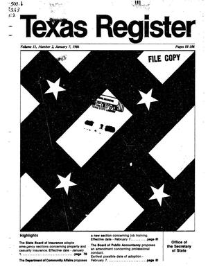 Primary view of object titled 'Texas Register, Volume 11, Number 2, Pages 81-106, January 7, 1986'.