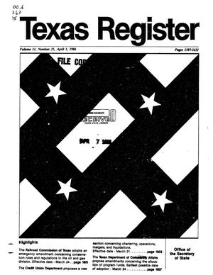Primary view of object titled 'Texas Register, Volume 11, Number 25, Pages 1597-1631, April 1, 1986'.
