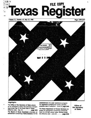 Primary view of object titled 'Texas Register, Volume 11, Number 39, Pages 2399-2457, May 23, 1986'.