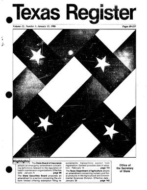 Primary view of object titled 'Texas Register, Volume 12, Number 3, Pages 89-157, January 13, 1987'.