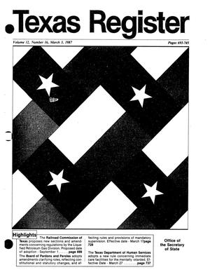 Primary view of object titled 'Texas Register, Volume 12, Number 16, Pages 693-745, March 3, 1987'.