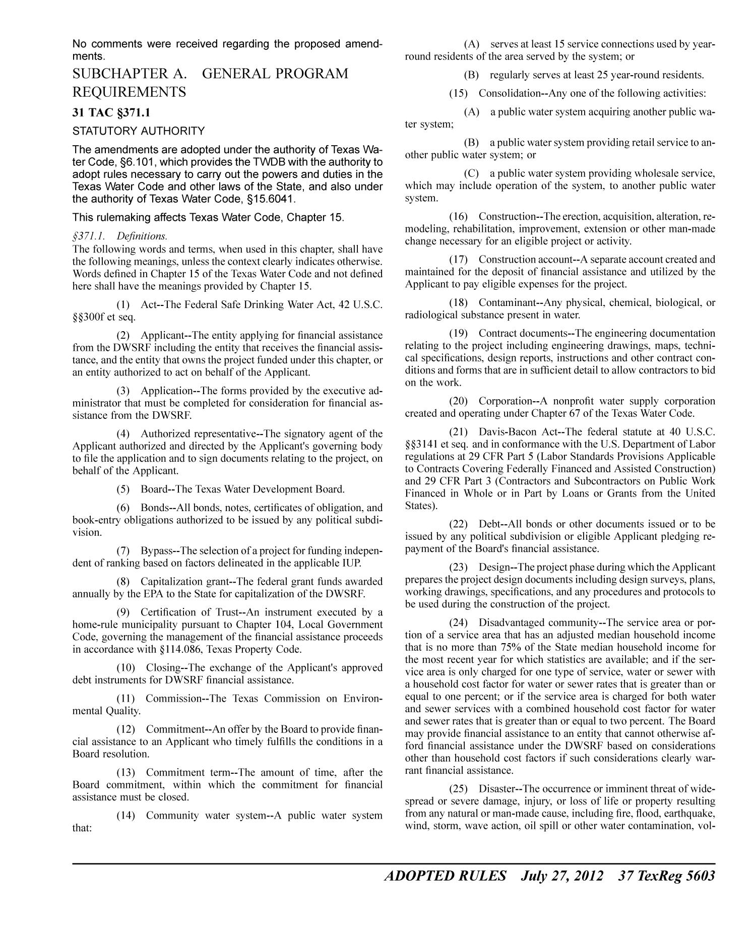Texas Register, Volume 37, Number 30, Pages 5519-5676, July 27, 2012
                                                
                                                    5603
                                                