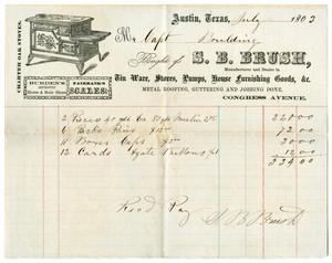 Primary view of object titled '[Invoice from S. B. Brush for Captain H. M. Bouldin, July 1863]'.