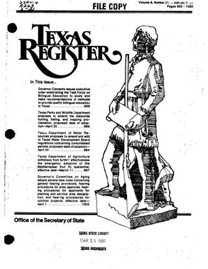 Primary view of object titled 'Texas Register, Volume 6, Number 21, Pages 955-1020, March 20, 1981'.