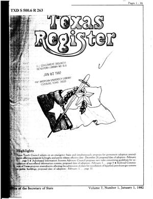 Primary view of object titled 'Texas Register, Volume 7, Number 1, Pages 1-38, January 1, 1982'.