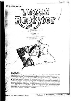 Primary view of object titled 'Texas Register, Volume 7, Number 8, Pages 469-554, February 5, 1982'.