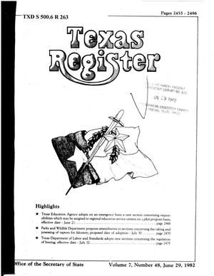 Primary view of object titled 'Texas Register, Volume 7, Number 48, Pages 2455-2496, June 29, 1982'.