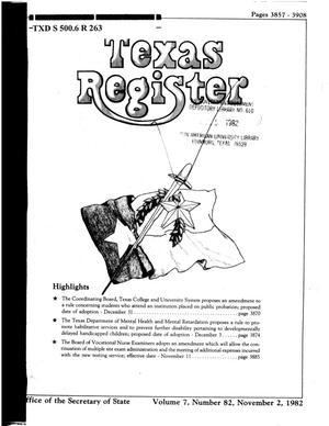 Primary view of object titled 'Texas Register, Volume 7, Number 82, Pages 3857-3908, November 2, 1982'.