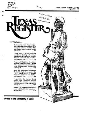 Primary view of object titled 'Texas Register, Volume 5, Number 5, Pages 163-206, January 18, 1980'.