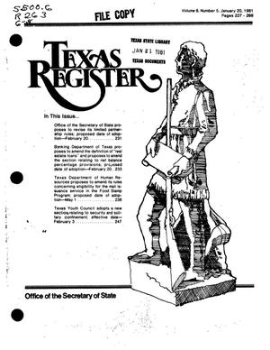 Primary view of object titled 'Texas Register, Volume 6, Number 5, Pages 227-266, January 20, 1981'.