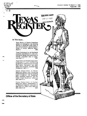 Primary view of object titled 'Texas Register, Volume 5, Number 19, Pages 891-946, March 11, 1980'.