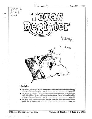 Primary view of object titled 'Texas Register, Volume 8, Number 44, Pages 2105-2132, June 21, 1983'.