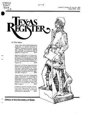Primary view of object titled 'Texas Register, Volume 5, Number 55, Pages 2909-2946, July 22, 1980'.