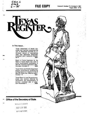 Primary view of object titled 'Texas Register, Volume 6, Number 75, Pages 3683-3718, October 6, 1981'.