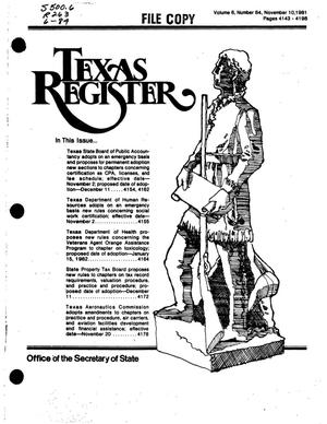 Primary view of object titled 'Texas Register, Volume 6, Number 84, Pages 4143-4196, November 10, 1981'.