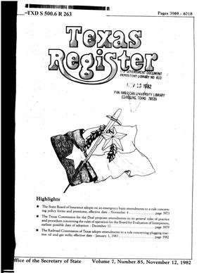 Primary view of object titled 'Texas Register, Volume 7, Number 85, Pages 3969-4018, November 12, 1982'.