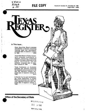 Primary view of object titled 'Texas Register, Volume 6, Number 91, Pages 4493-4566, December 8, 1981'.