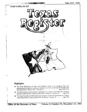 Primary view of object titled 'Texas Register, Volume 8, Number 92, Pages 5201-5296, December 16, 1983'.