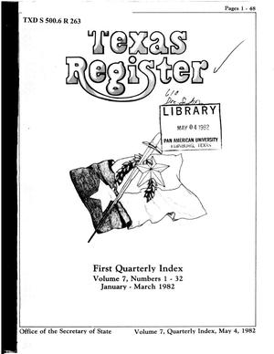 Primary view of object titled 'Texas Register, Volume 7, 1982 Quarterly Index I, Pages 1-48, May 4, 1982'.