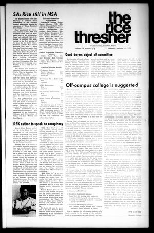 Primary view of object titled 'The Rice Thresher (Houston, Tex.), Vol. 58, No. 7, Ed. 1 Thursday, October 22, 1970'.