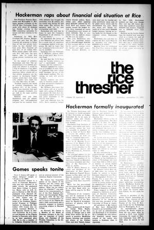 Primary view of object titled 'The Rice Thresher (Houston, Tex.), Vol. 59, No. 4, Ed. 1 Thursday, September 23, 1971'.