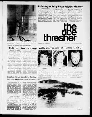 Primary view of object titled 'The Rice Thresher (Houston, Tex.), Vol. 63, No. 8, Ed. 1 Thursday, September 11, 1975'.