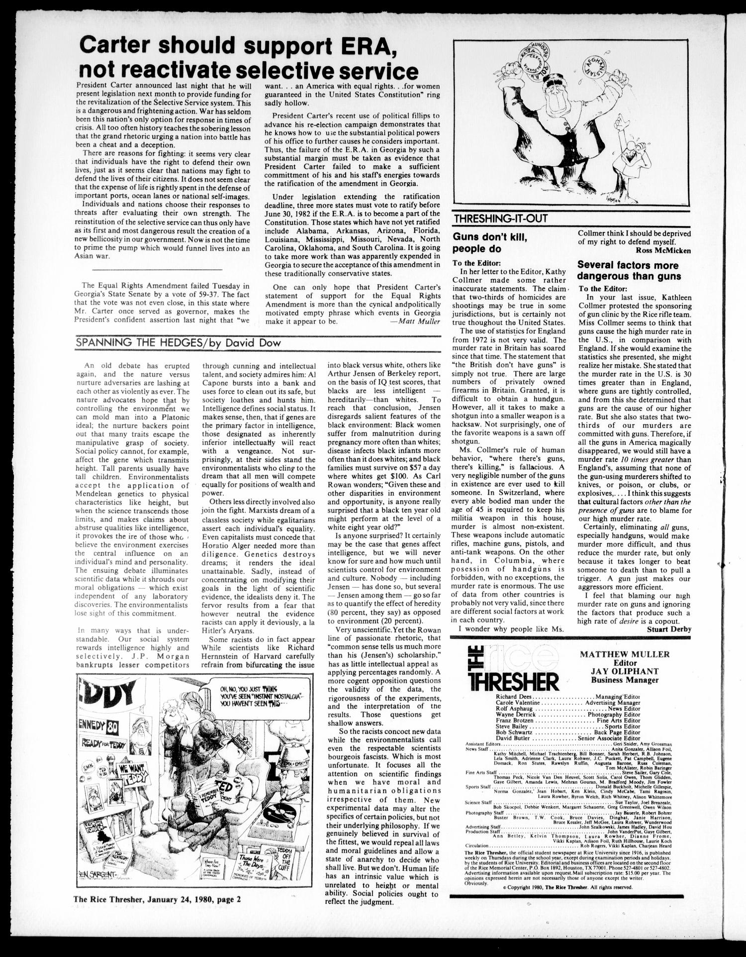 The Rice Thresher (Houston, Tex.), Vol. 67, No. 21, Ed. 1 Thursday, January 24, 1980
                                                
                                                    [Sequence #]: 2 of 20
                                                
