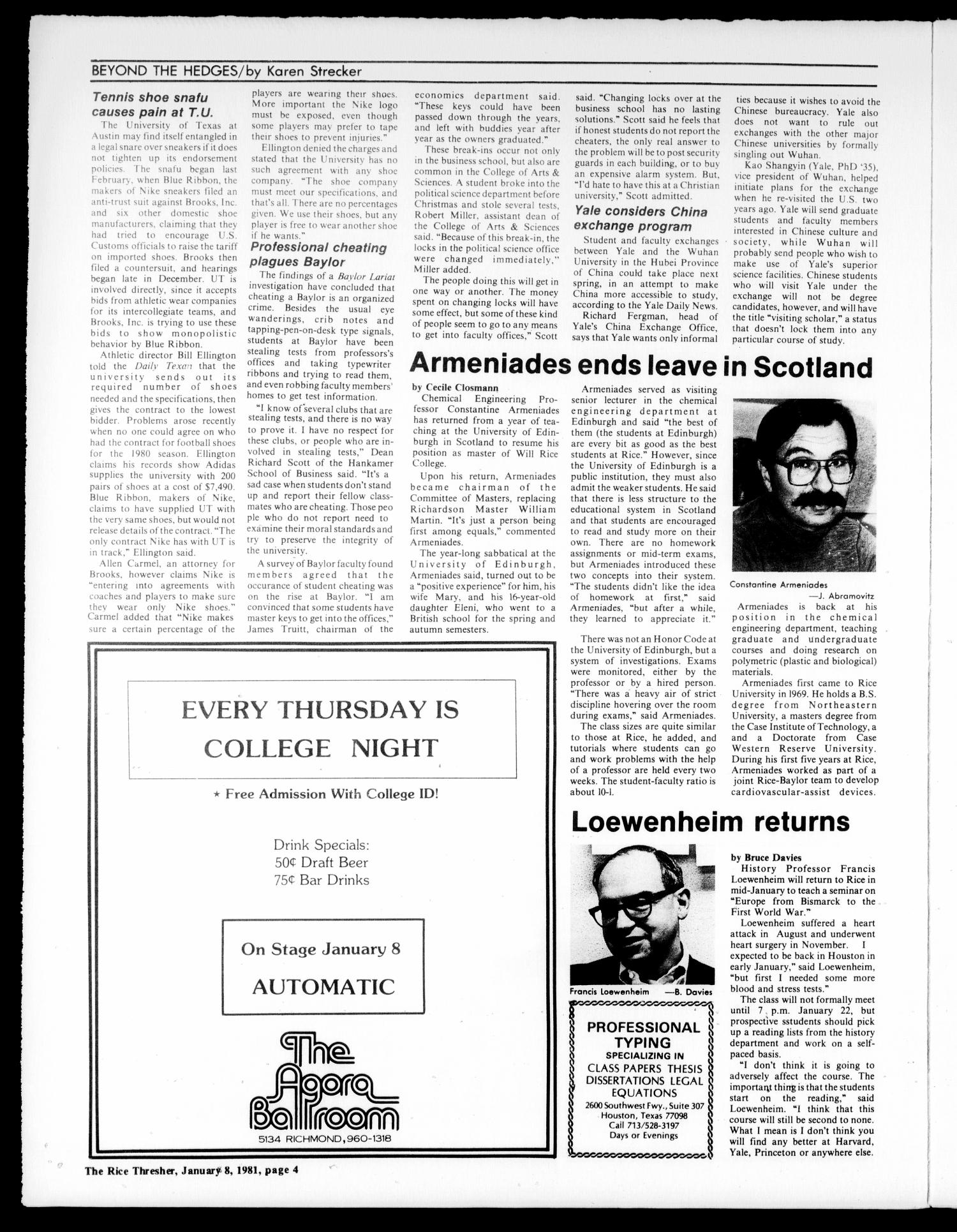 The Rice Thresher (Houston, Tex.), Vol. 68, No. 18, Ed. 1 Thursday, January 8, 1981
                                                
                                                    [Sequence #]: 4 of 16
                                                
