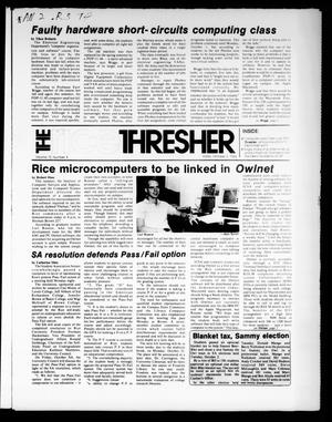 Primary view of object titled 'The Rice Thresher (Houston, Tex.), Vol. 72, No. 8, Ed. 1 Friday, October 5, 1984'.