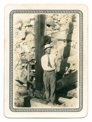 Primary view of object titled '[Photograph of a Man at a Granite Quarry]'.