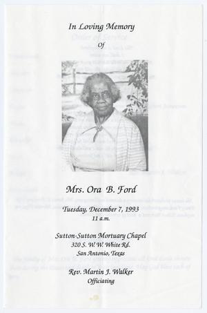 Primary view of object titled '[Funeral Program for Ora B. Ford, December 7, 1993]'.