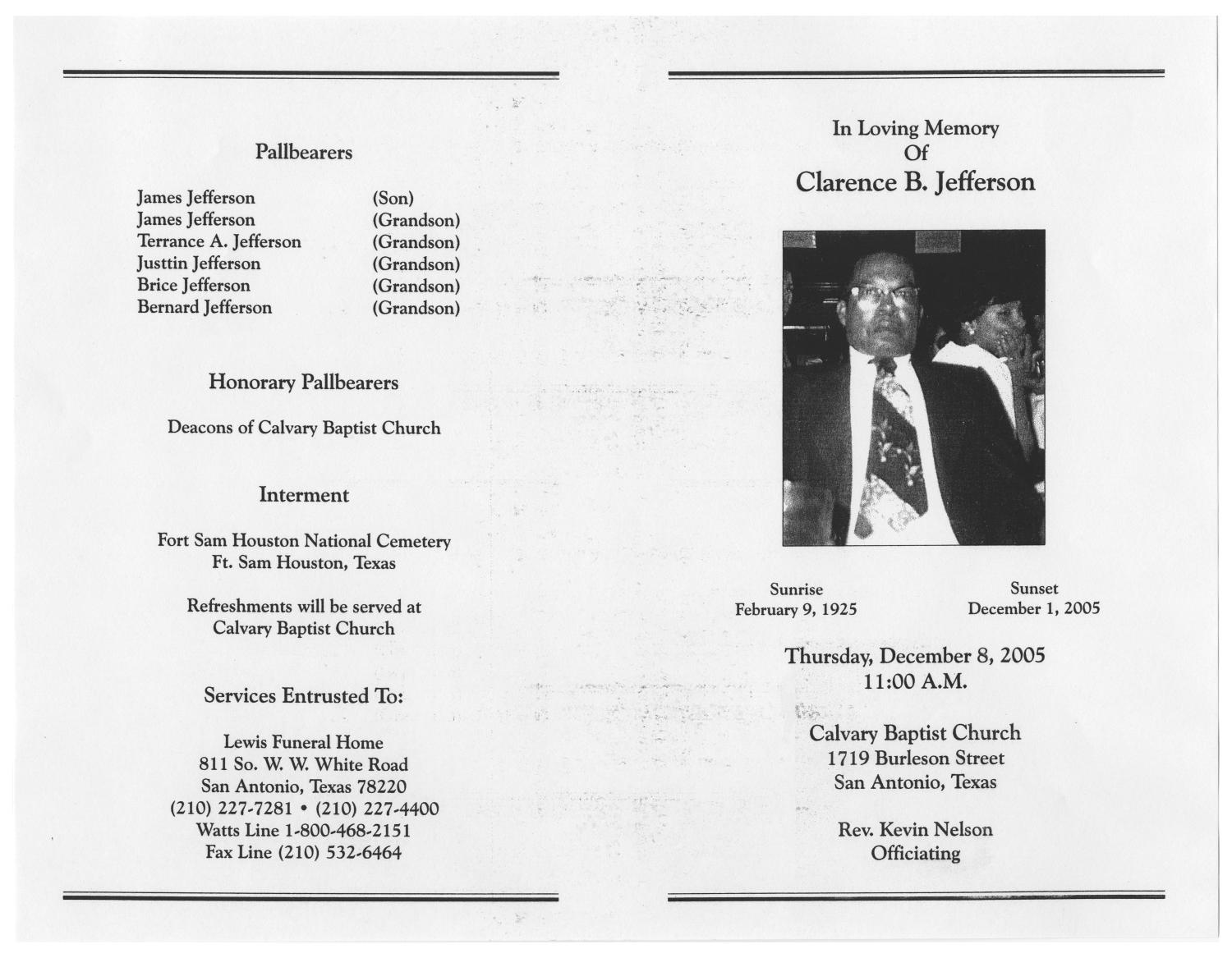 [Funeral Program for Clarence B. Jefferson, December 8, 2005]
                                                
                                                    [Sequence #]: 3 of 3
                                                