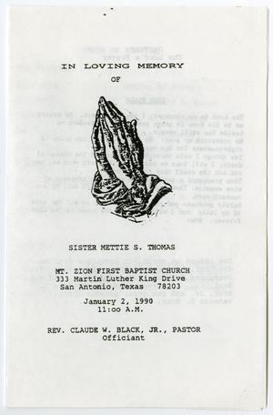 Primary view of object titled '[Funeral Program for Mettie S. Thomas, January 2, 1990]'.
