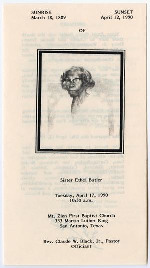 Primary view of object titled '[Funeral Program for Ethel Butler, April 17, 1990]'.