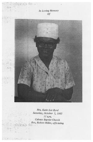 Primary view of object titled '[Funeral Program for Katie Lee Byrd, October 5, 1985]'.