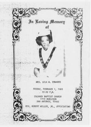 Primary view of object titled '[Funeral Program for Lela Edwards, February 1, 1985]'.
