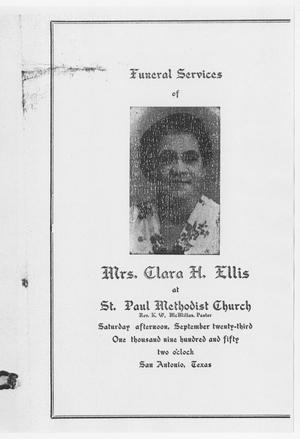 Primary view of [Funeral Program for Clara H. Ellis, September 23, 1950]