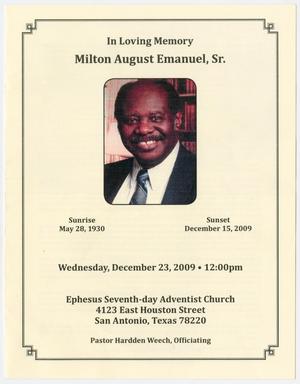 Primary view of object titled '[Funeral Program for Milton August Emanuel, Sr., December 23, 2009]'.