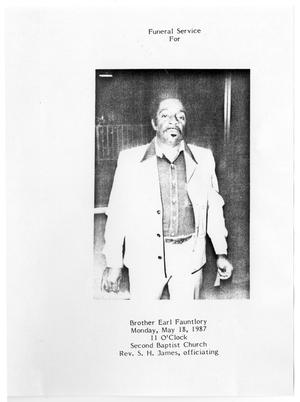Primary view of object titled '[Funeral Program for Earl Fauntlory, May 18, 1987]'.