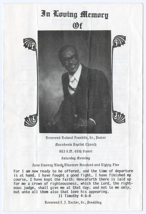 Primary view of object titled '[Funeral Program for Roland Franklin, June 29, 1985]'.