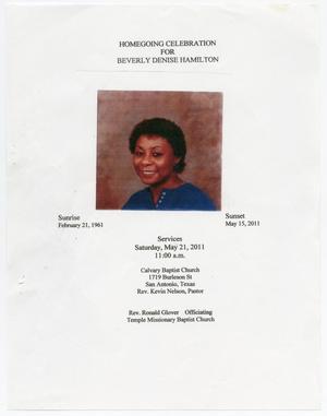 Primary view of object titled '[Funeral Program for Beverly Denise Hamilton, May 21, 2011]'.