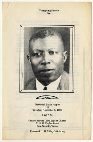 Primary view of object titled '[Funeral Program for Isaiah Harper, November 8, 1983]'.