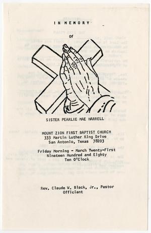 Primary view of object titled '[Funeral Program for Pearlie Mae Harrell, March 21, 1980]'.