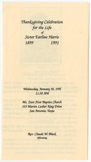 Primary view of object titled '[Funeral Program for Earline Harris, January 30, 1991]'.