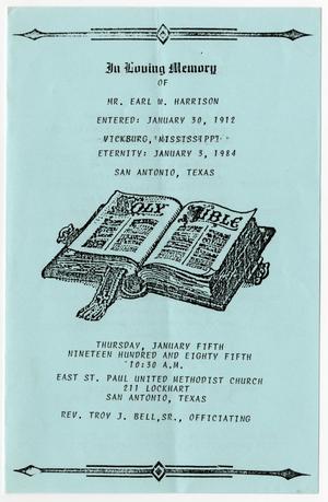 Primary view of object titled '[Funeral Program for Earl W. Harrison, January 5, 1985]'.