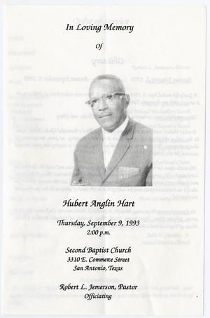 Primary view of object titled '[Funeral Program for Hubert Anglin Hart, September 9, 1993]'.