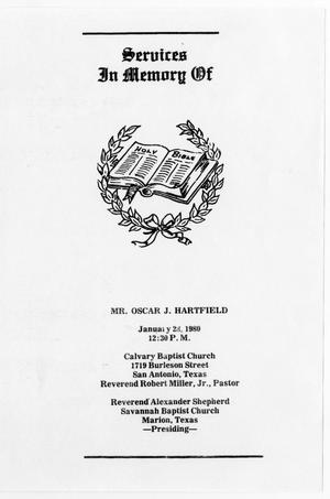 Primary view of object titled '[Funeral Program for Oscar J. Hartfield, January 28, 1980]'.