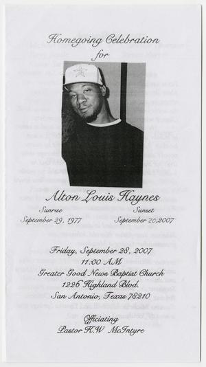 Primary view of object titled '[Funeral Program for Alton Louis Haynes, September 28, 2007]'.