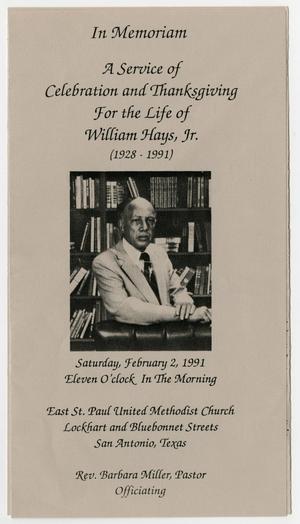 Primary view of [Funeral Program for William Hays, Jr., February 2, 1991]