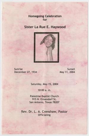 Primary view of object titled '[Funeral Program for La Rue E. Haywood, May 15, 2004]'.